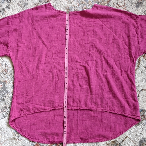 Fuschia EzzEWear Top Blouse 3/4 Sleeve Sz Large Made in Canada cotton barbiecore - Picture 6 of 7